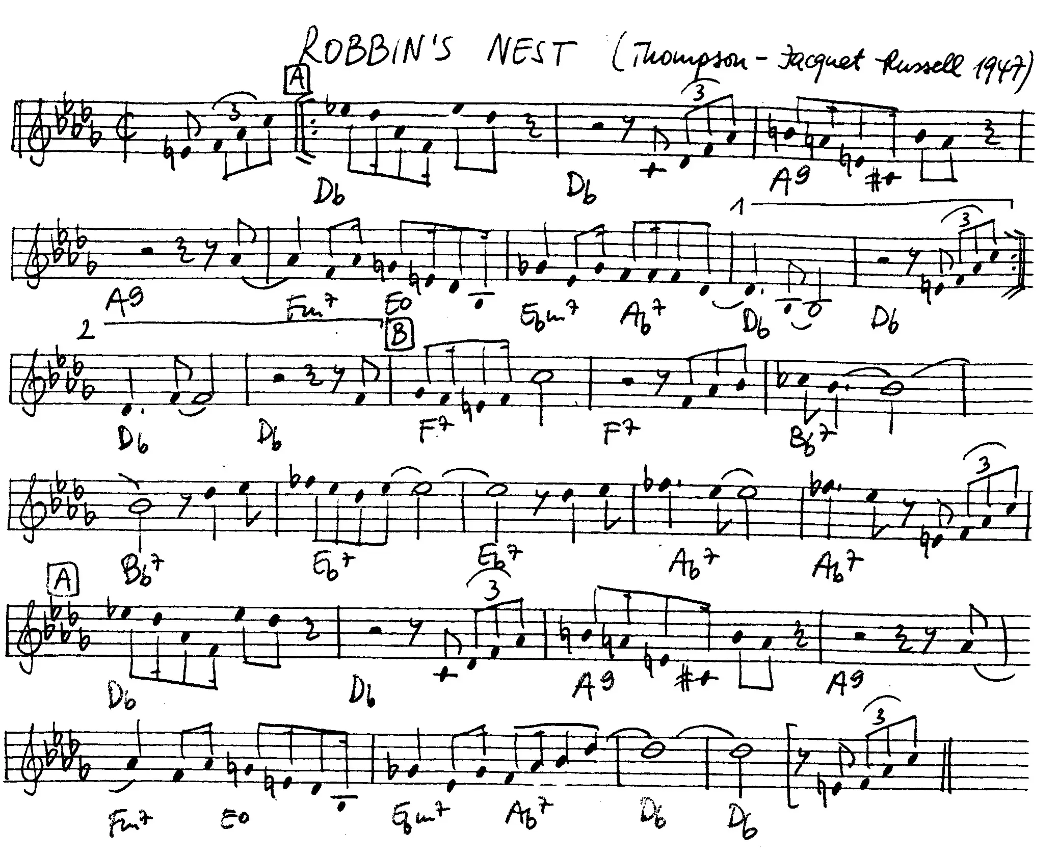 robbin's nest free jazz leadsheet - Courtesy of the Jungle Jazz Band